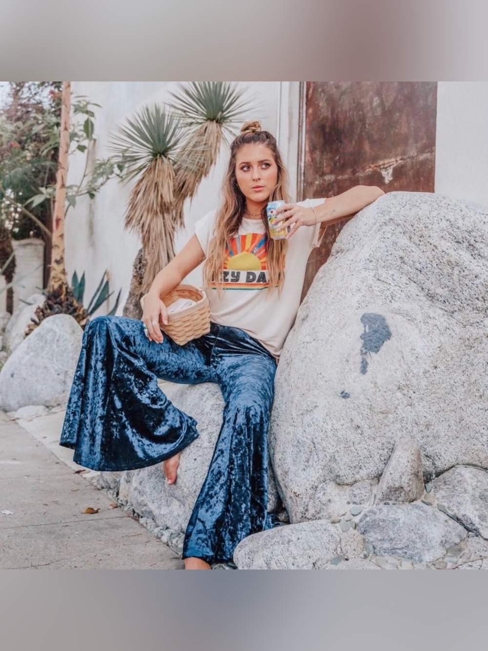 LIFE CLOTHING CO Navy Blue Crushed Velvet Hippie 70s Bells Bottoms Pants Small